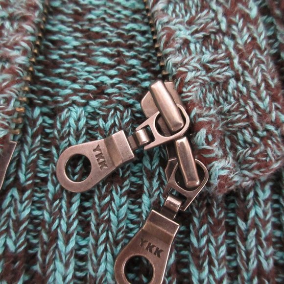 Two Dog Island Sweater Sz Small Mock Neck Full Zip Cotton Fleck Blue Black Knit - Picture 7 of 9